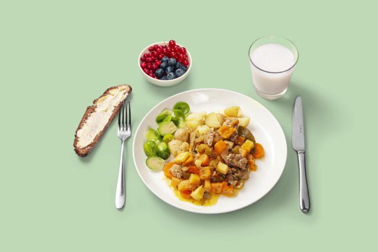 Härkäpapulaatikko lautasmalli ©Valtion ravitsemusneuvottelukunta